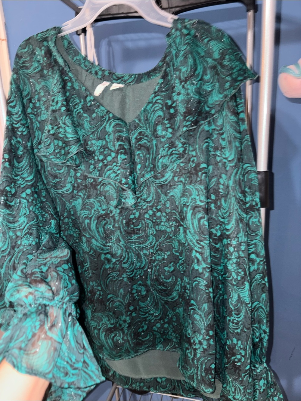 Sheer Emerald Green Floral Blouse
